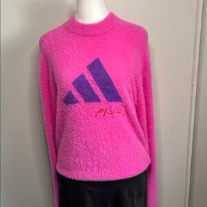 Adidas x Jay3lle Women's Eyelash Fuzzy Golf Crewneck Sweater in Screaming Pink